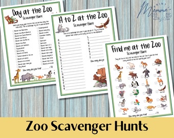 Zoo Scavenger Hunt Bundle Printable | Family zoo trip activity Digital Download | Kids zoo treasure hunt game | Alphabet animals for kids