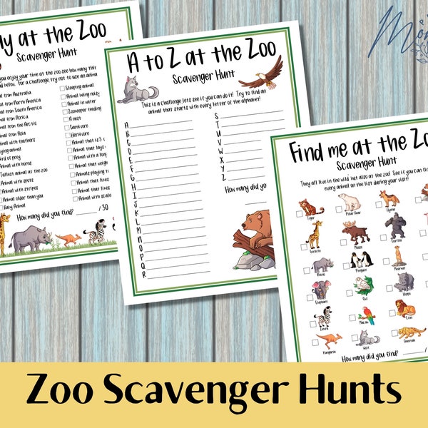 Zoo Scavenger Hunt Bundle Printable | Family zoo trip activity Digital Download | Kids zoo treasure hunt game | Alphabet animals for kids