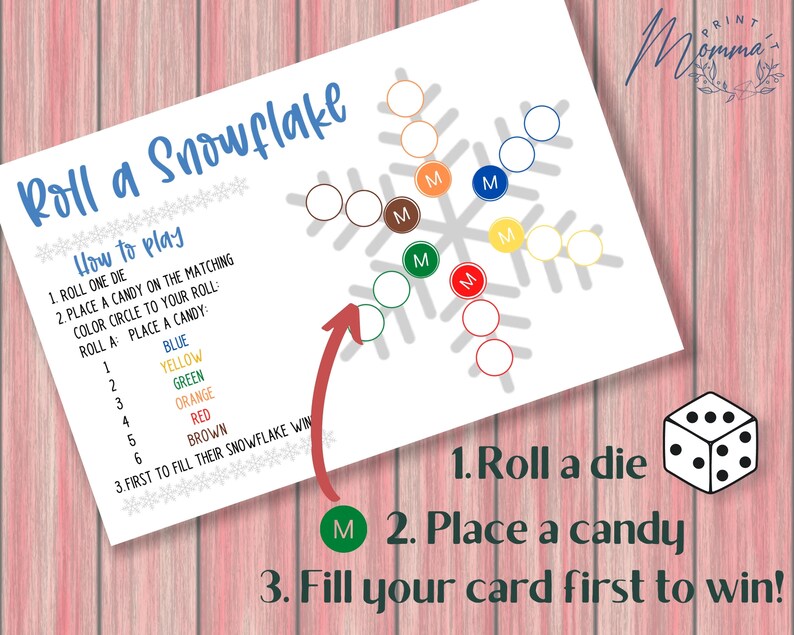 Roll a Snowflake Game Printable | Christmas Snowflake Game Digital ...