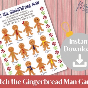 Catch the Gingerbread Man Game Printable Cookie Scavenger Hunt Digital Download Christmas Cookie Hide and Seek Game image 1