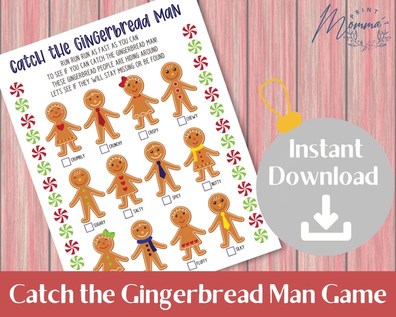 Catch the Gingerbread Man Game Printable Cookie Scavenger Hunt Digital Download Christmas Cookie Hide and Seek Game image 1