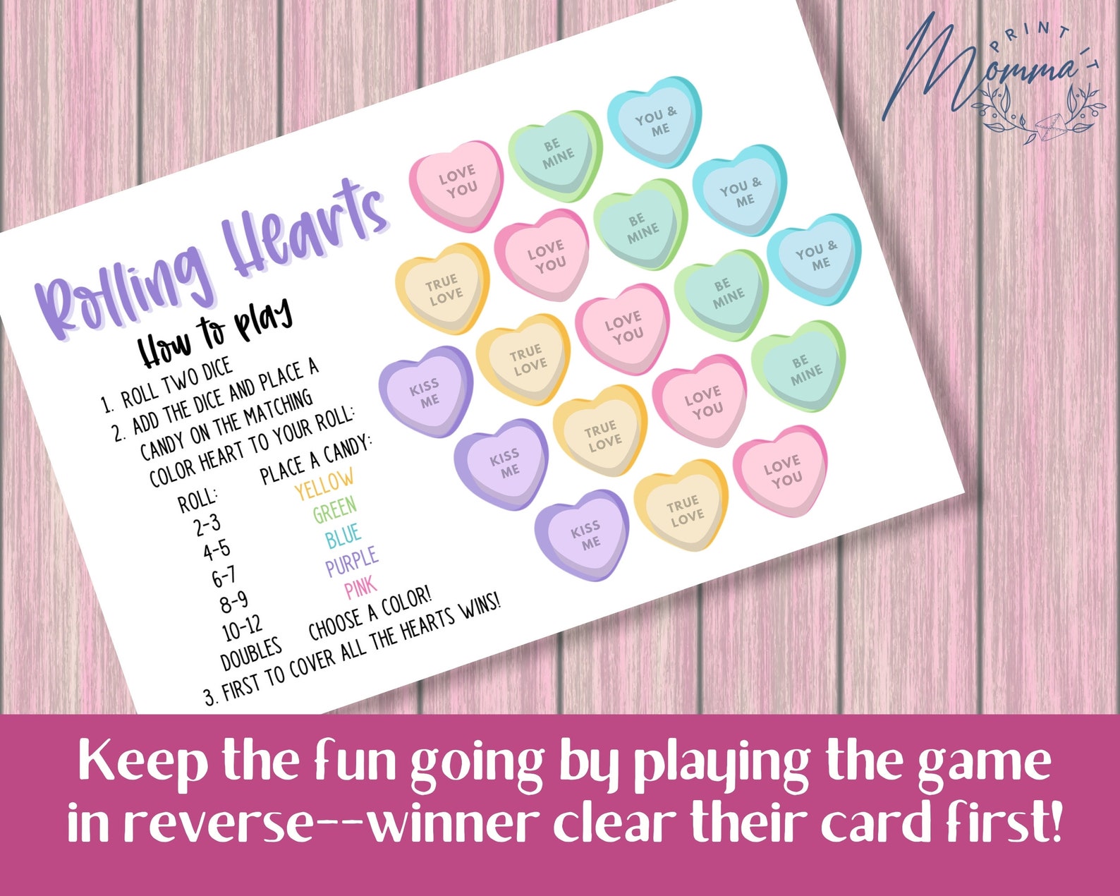 Valentine's Day Kids Rolling Hearts Game Printable | Heart Candy Dice ...