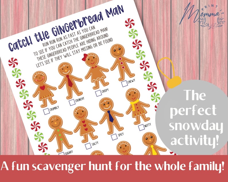 Catch the Gingerbread Man Game Printable Cookie Scavenger Hunt Digital Download Christmas Cookie Hide and Seek Game image 2