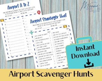 Airport Scavenger Hunt Bundle Printable | Family vacation activity Digital Download | Kids airplane travel game | Alphabet game for kids