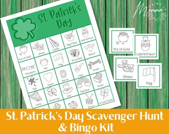 St. Patrick's Day Kids Bingo and Indoor Scavenger Hunt Printable |  St. Patty's Day Activity Bundle Digital Download | Kids Activity Kit