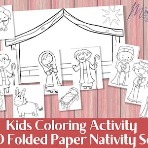 3D Paper Nativity Set Coloring Activity Printable | DIY Christmas Nativity Set for kids Digital Download | Christmas Kids Nativity Set