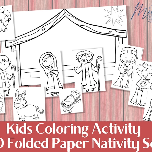 3D Paper Nativity Set Coloring Activity Printable | DIY Christmas Nativity Set for kids Digital Download | Christmas Kids Nativity Set