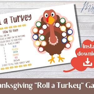 Rolle ein Truthahn Spiel zum Ausdrucken | Thanksgiving Truthahn Spiel Digitaler Download | Thanksgiving Kinder Aktivität | Thanksgiving Familienspiel