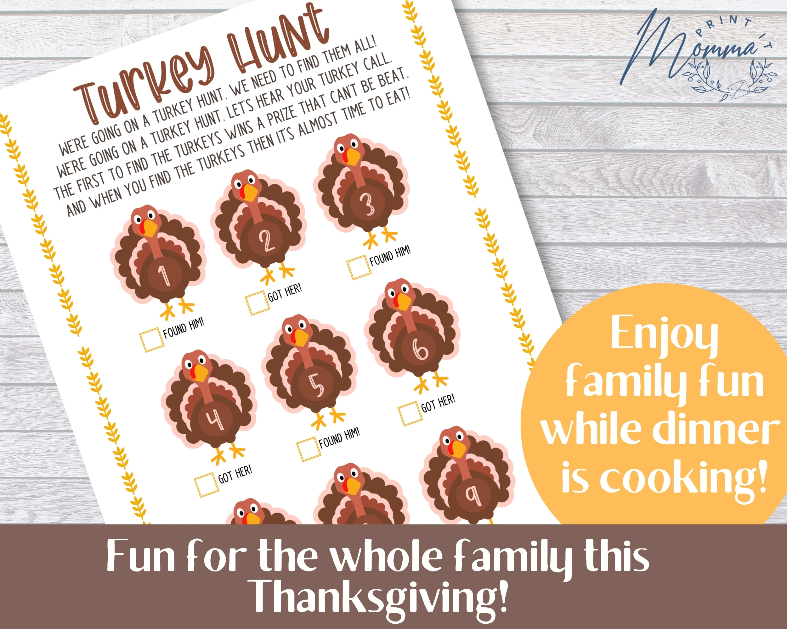 turkey hunt game printable | thanksgiving turkey scavenger hunt