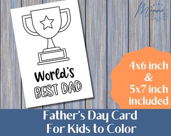 Father's Day Coloring Card printable | Kids Coloring DIY Card Digital Download | Best Dad | 5x7 inch and 4x6inch card to color