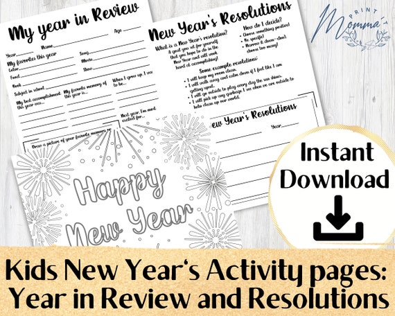 New Year's Kids Activity Pages Printable My Year In