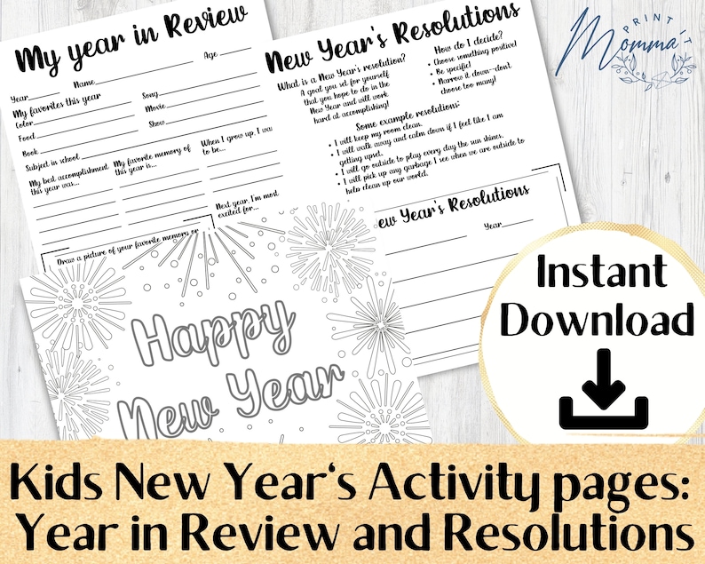 New Year's Kids Activity Pages Printable My Year In | Etsy