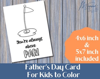 Father's Day Coloring Card printable | Kids Coloring DIY Card Digital Download | Above Par Card for Dad| 5x7 inch and 4x6inch card to color