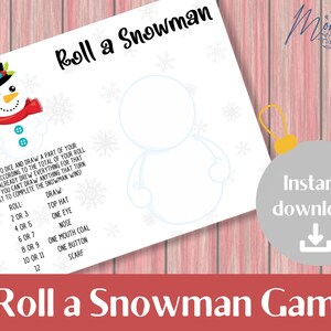 Roll a Snowman Game Printable | Roll a Snowman Drawing Game Digital Download | Rolling a Snowman Christmas Dice Game | Snow Day Activity