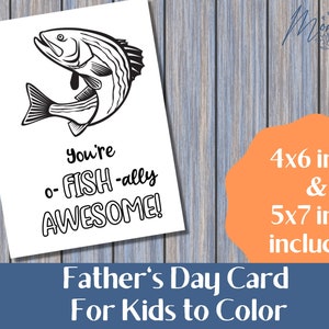 Tarjeta para colorear del Día del Padre imprimible / Niños para colorear tarjeta DIY Descarga digital / oFISHally Awesome Dad / Tarjeta de 5x7 pulgadas y 4x6 pulgadas para colorear