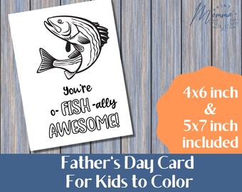 Father's Day Coloring Card printable | Kids Coloring DIY Card Digital Download | oFISHally Awesome Dad | 5x7 inch and 4x6inch card to color