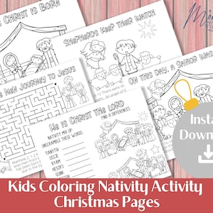Nativity Coloring Activity Pages Printable | Christmas Nativity Activities for kids Digital Download | Christmas Kids Coloring Page Set