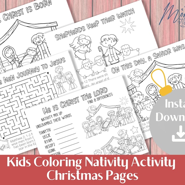 Nativity Coloring Activity Pages Printable | Christmas Nativity Activities for kids Digital Download | Christmas Kids Coloring Page Set