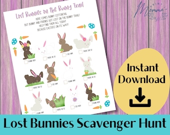 Easter Scavenger Hunt Lost Bunnies on the Bunny Trail Printable |  Easter Kids Activity Digital Download | Easter Party Hiding & Seek Game