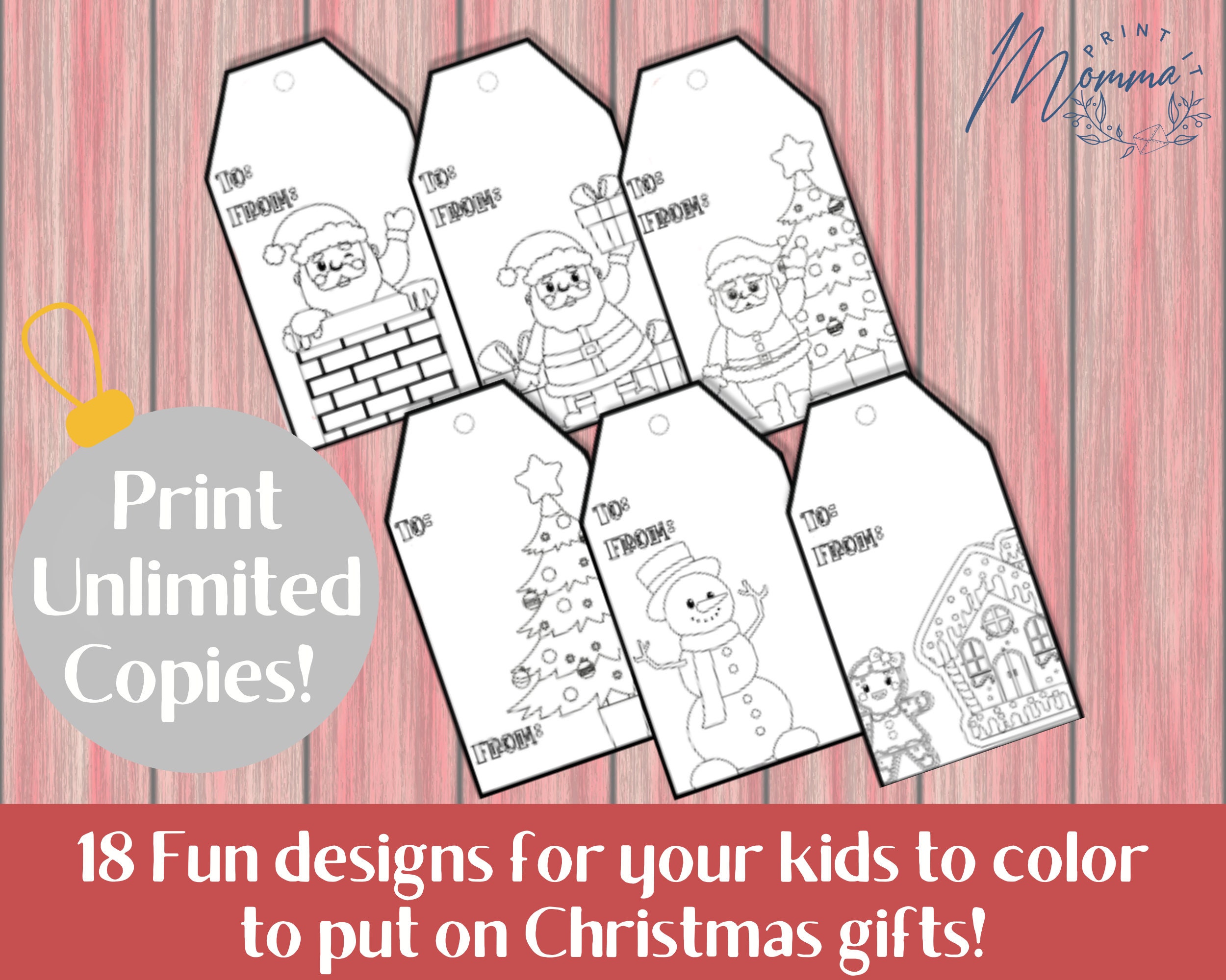 Christmas Coloring Gift Tag Set Printable | Gift Tags for Kids to Color ...