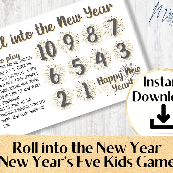 Roll into the New Year Kids Game Printable | New Year's Eve Count Down Game Digital Download | NYE Dice Game PDF Activity