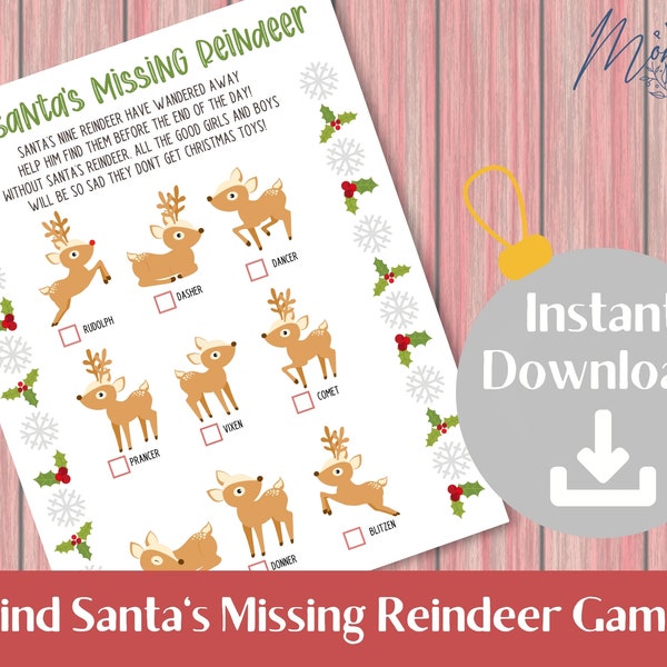 Find Santa's Missing Reindeer Game Printable | Reindeer Scavenger Hunt Digital Download | Christmas Hide and Seek Game