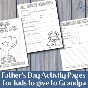 Páginas de actividades del abuelo del Día del Padre imprimibles / Actividad para niños del Día del Padre / Páginas de actividades para niños para descarga digital del abuelo