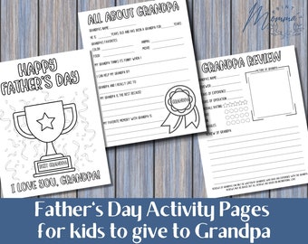 Father's Day Grandpa Activity Pages printable | Father's Day Kids Activity | Kids Activity Pages for Grandpa Digital Download