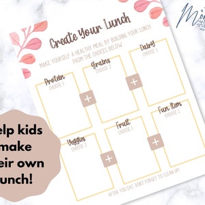 Kids create your own lunch printable | How to for kids to make their lunch | Fall children's make your own lunch digital download