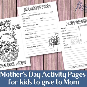 Páginas de actividades del Día de la Madre imprimibles / Actividad para niños del Día de la Madre / Páginas de actividades para niños para mamá Descarga digital / Actividad en el aula