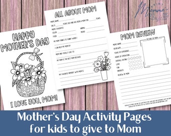 Mother's Day Activity Pages printable | Mother's Day Kids Activity | Kids Activity Pages for Mom Digital Download | Classroom activity