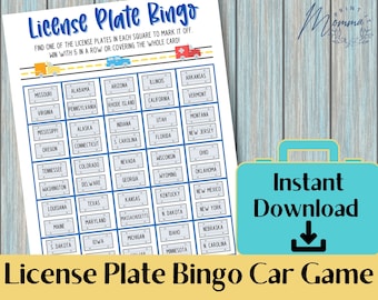 License Plate Bingo Car Game Printable | Bingo Travel Activity Digital Download | Family vacation game | Car Travel game for kids