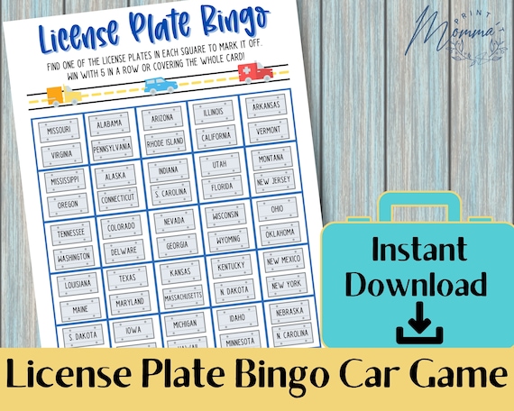 License Plate Bingo Car Game Printable Bingo Travel Activity | Etsy