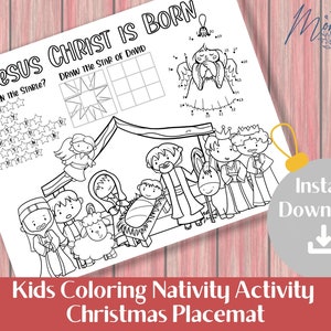 Nativity Coloring Activity Placemat Printable | Christmas Dinner Activities for kids Digital Download | Christmas Kids Table activity