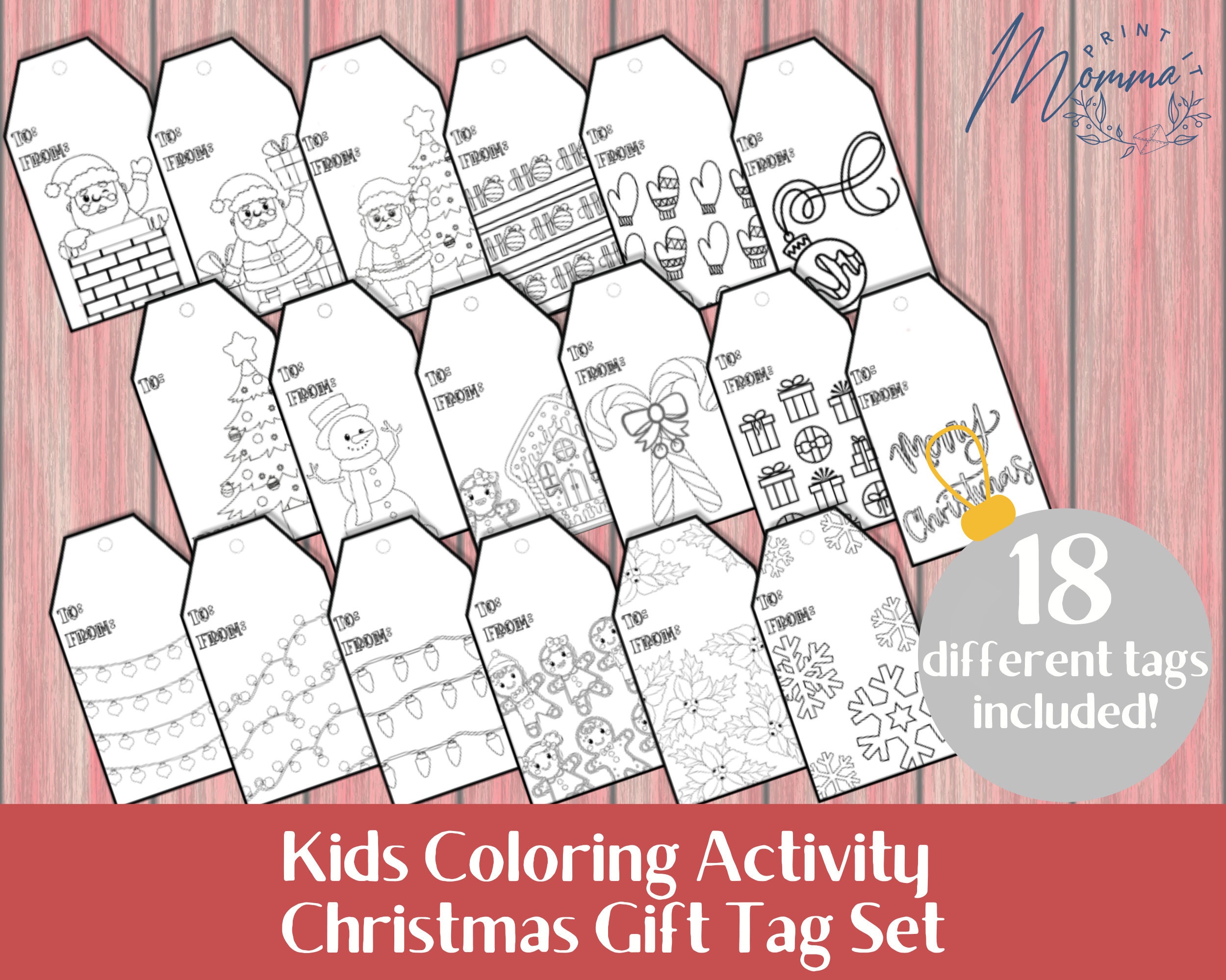 Christmas Coloring Gift Tag Set Printable | Gift Tags for Kids to Color ...