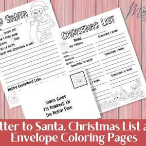 Carta a Santa y kit para colorear lista de Navidad imprimible / Querido Santa Carta y sobre Descarga digital / Lista de deseos de Navidad