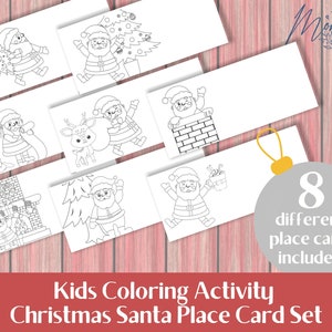 Set segnaposto da tavolo da colorare di Babbo Natale stampabile / Attività da colorare per bambini di Natale Download digitale / Set di 8 segnaposto fai da te