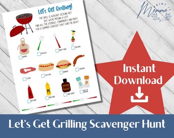 Scavenger Hunt Grilling for Cookout Printable |  Memorial Day Kids Activity Digital Download | Independence Day 4th of July Game