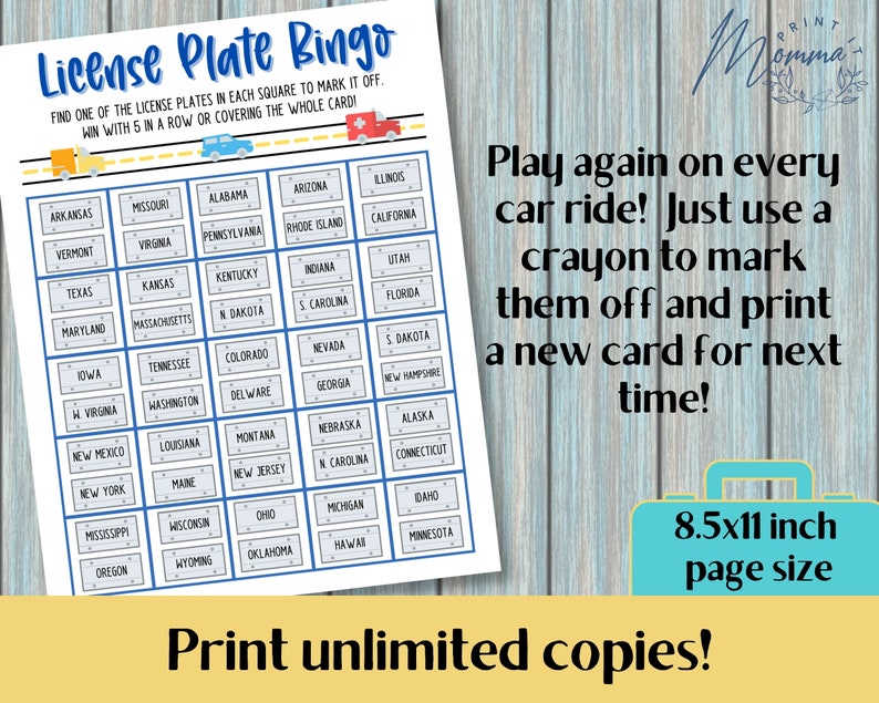License Plate Bingo Car Game Printable Bingo Travel Activity Digital ...