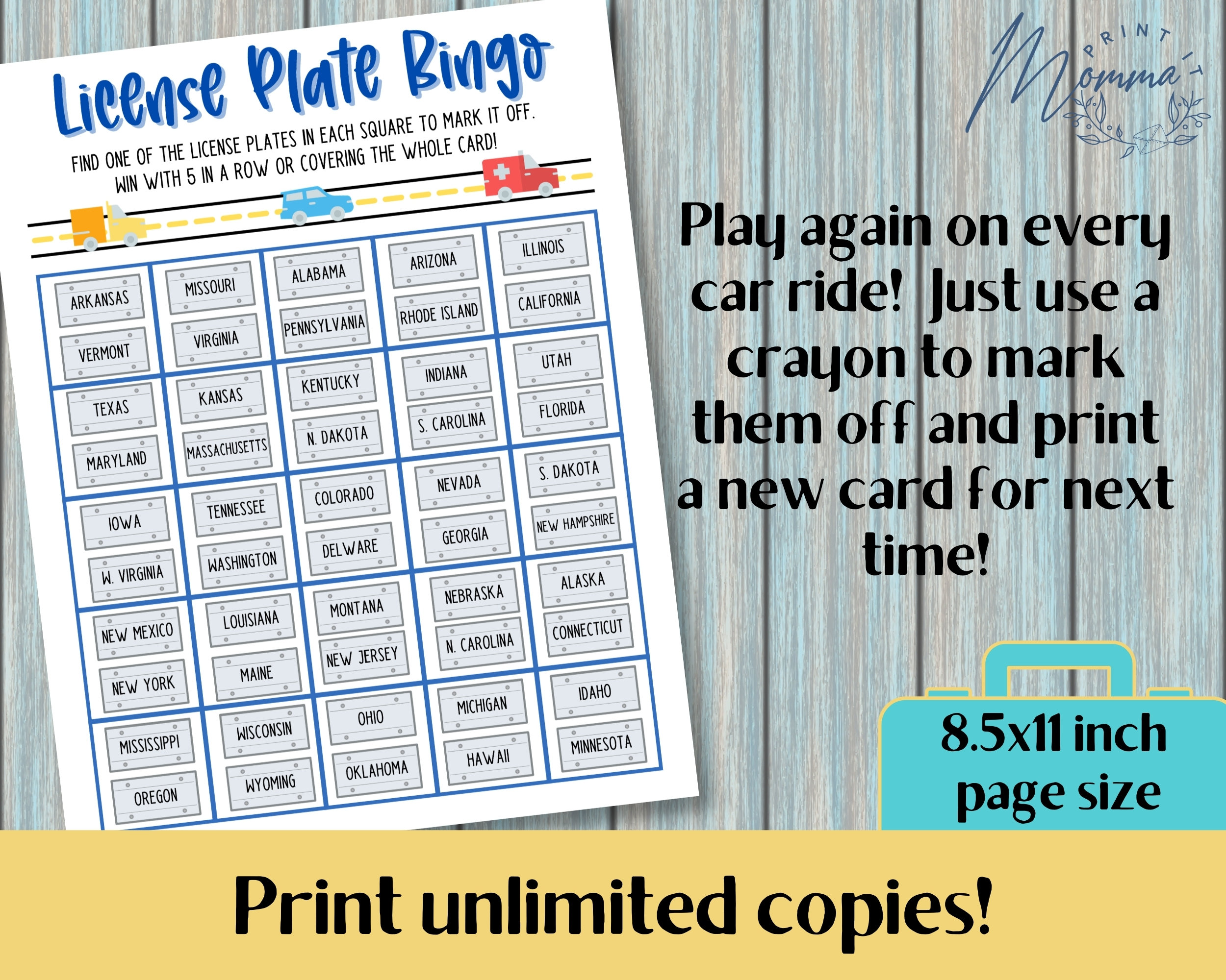 License Plate Bingo Car Game Printable Bingo Travel Activity Digital
