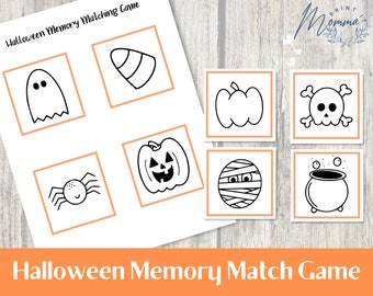Halloween Memory Matching Game Printable | Halloween Kids Concentration Digital Download | Halloween Kids and Toddler Activity