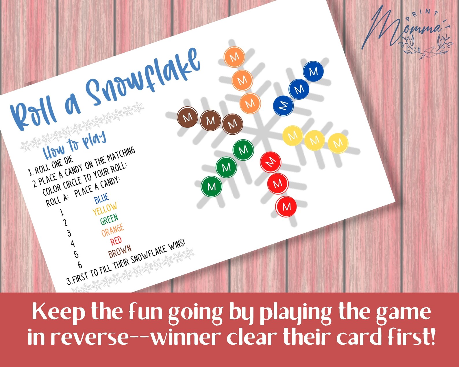 Roll a Snowflake Game Printable Christmas Snowflake Game Digital