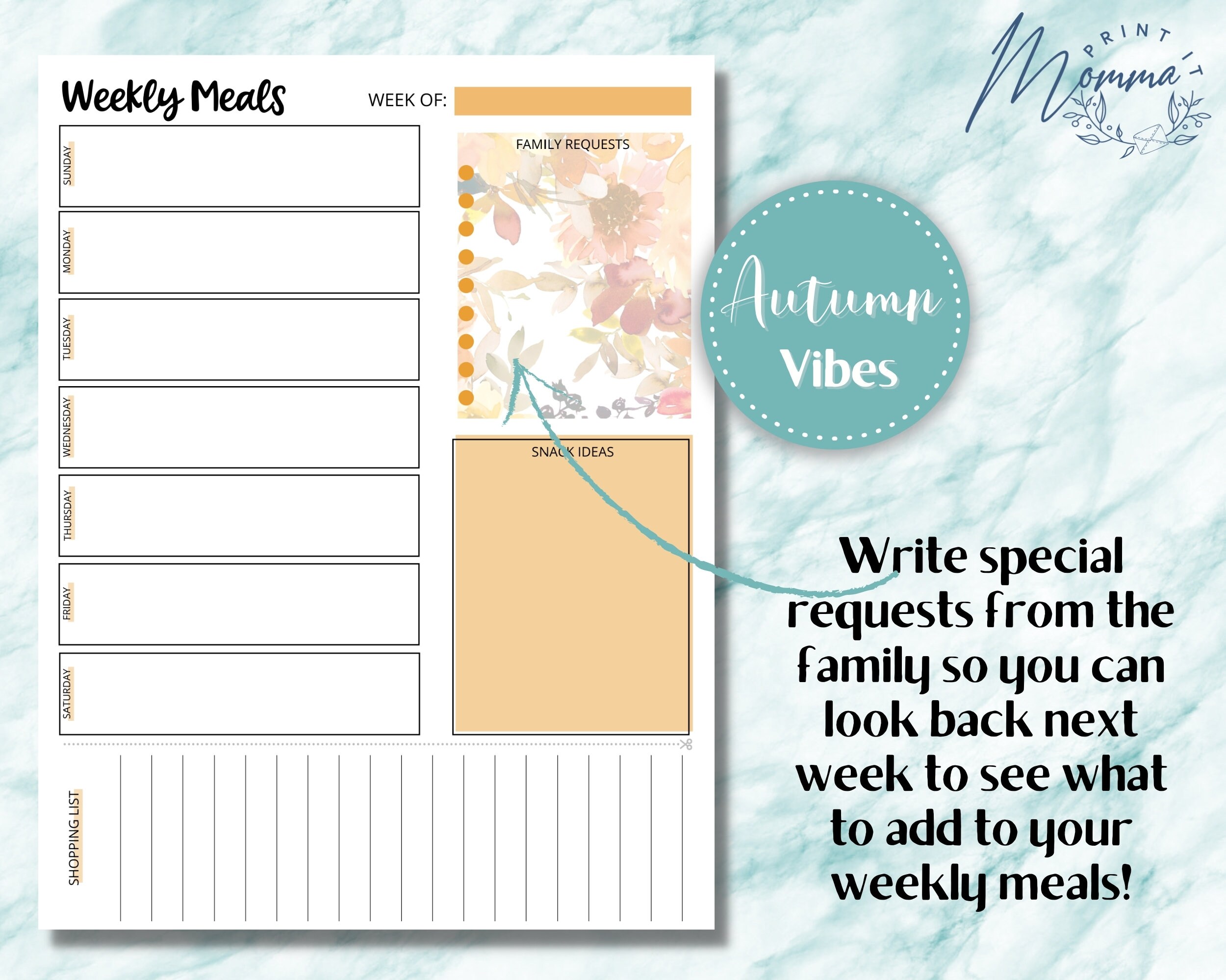 Weekly Meal Planner Four Seasonal Florals Printable | Meal Plan and ...