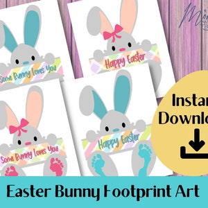 Easter Bunny Footprint Art Printable | Easter Footprint Kids Craft | Easter Handprint Gift Digital Download | Baby Easter Art