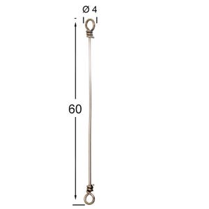 Może przedstawiać: Srebrny metalowy pręt z pętlą na końcu i zwiniętą sekcją. Pręt ma 60 cm długości i 4 mm średnicy. Projekt obejmuje małą pętlę na każdym końcu.