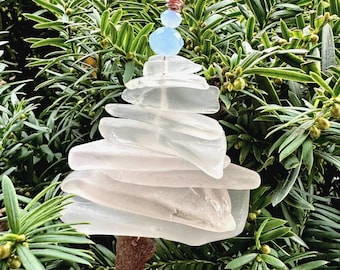 White Sea Glass Christmas Tree Ornament