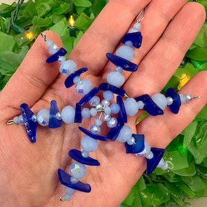 Seaglass Snowflake Ornamnet - blue seaglass with light blue opalescent beads