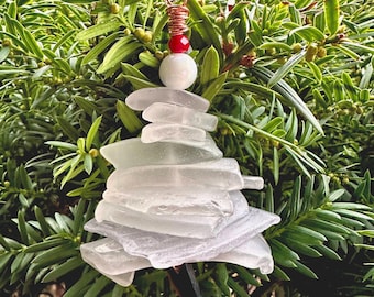 White Sea Glass Christmas Tree Ornament