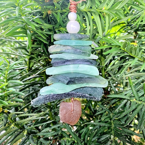 Forest & Seafoam Green Sea Glass  Tree Ornament