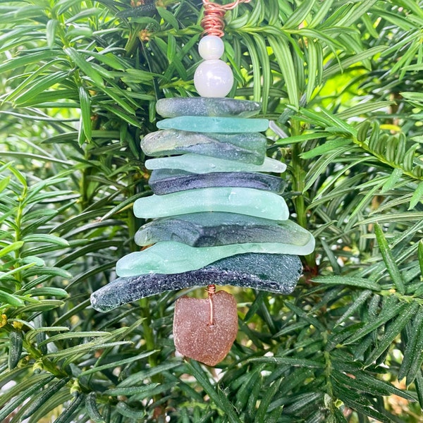 Forest and sea-foam green sea glass tree ornament